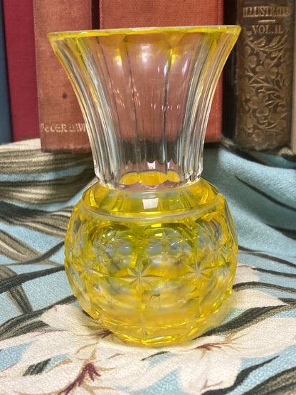 Shimadzu Yellow Satsuma Kiriko Cut Glass Sake Bottle 4"