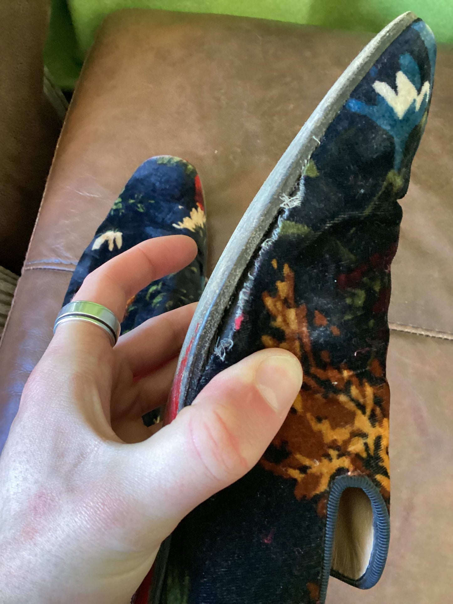Christian Louboutin Floral Pattern Velvet Slippers EU 43