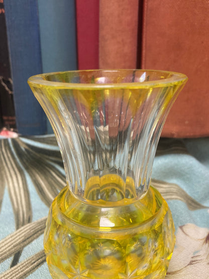 Shimadzu Yellow Satsuma Kiriko Cut Glass Sake Bottle 4"