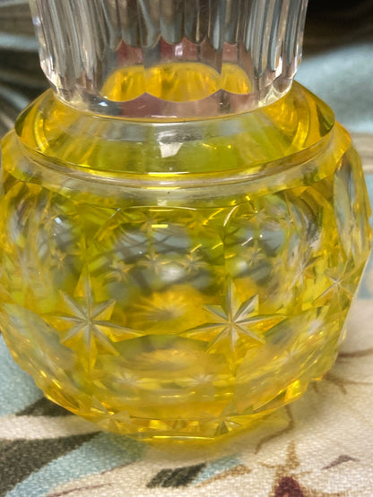 Shimadzu Yellow Satsuma Kiriko Cut Glass Sake Bottle 4"