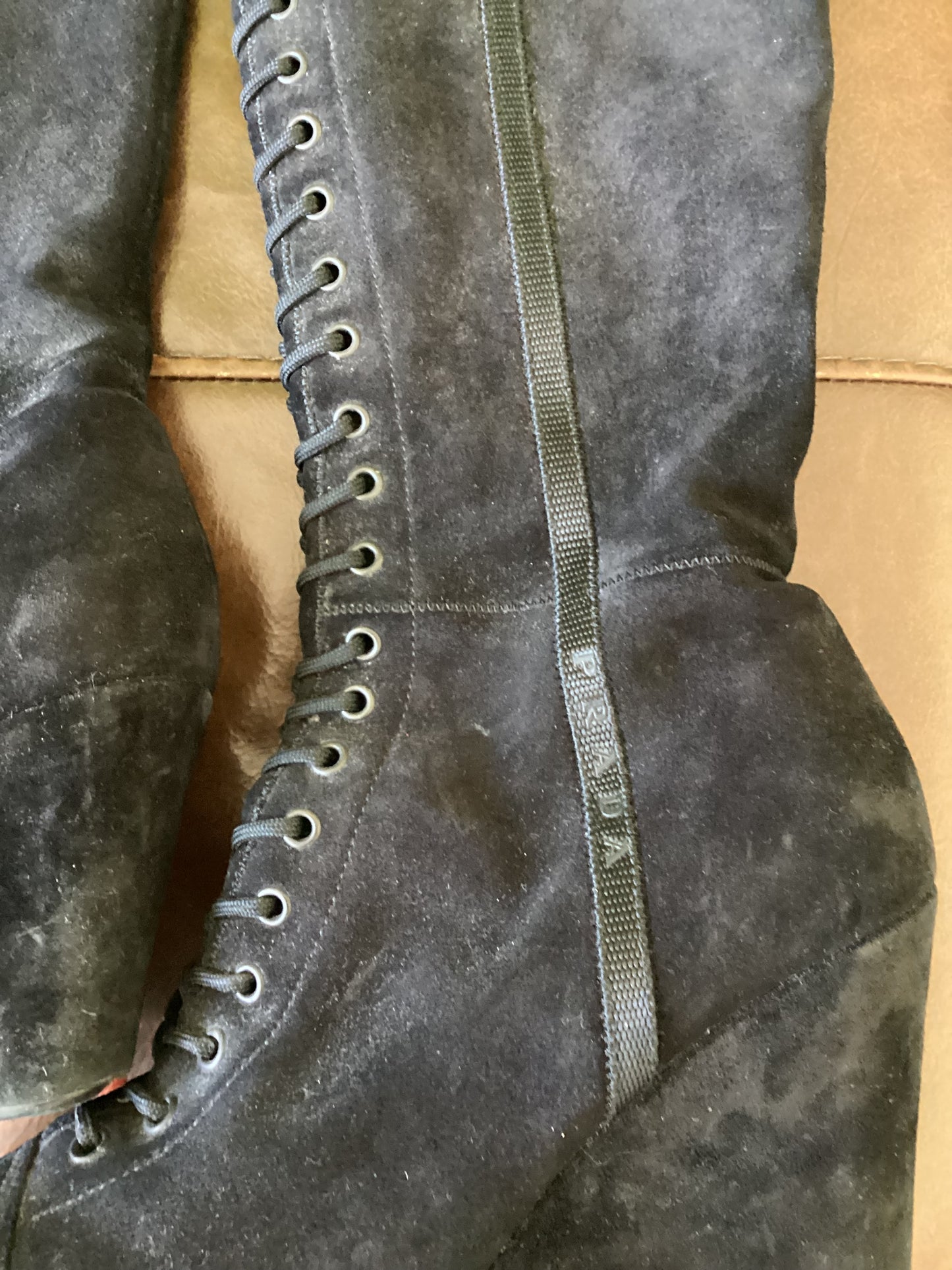 Prada Black Knee High Platform Heel Zip Boots EU 41
