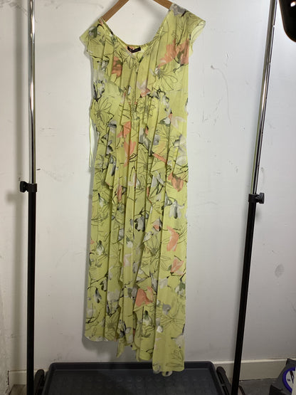 BNWT M&S Pale Yellow Floral Frilly Dress Size 18