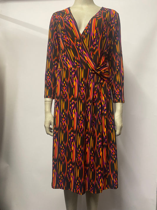 Adrienne Vittadini Orange and Purple Mix Pattern Dress Medium