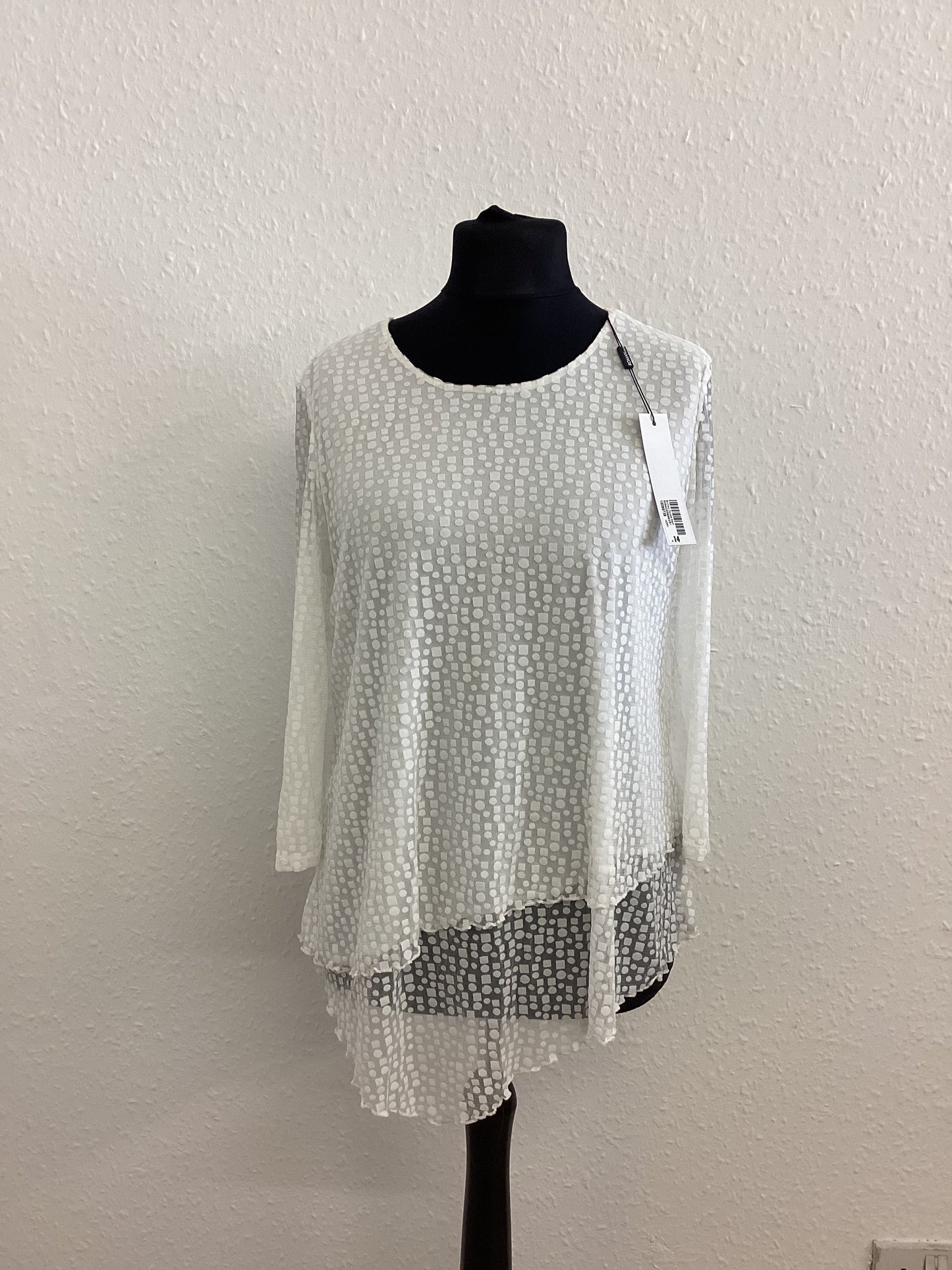 BNWT Roman Burnout Double Asymmetrical White Blouse size UK14