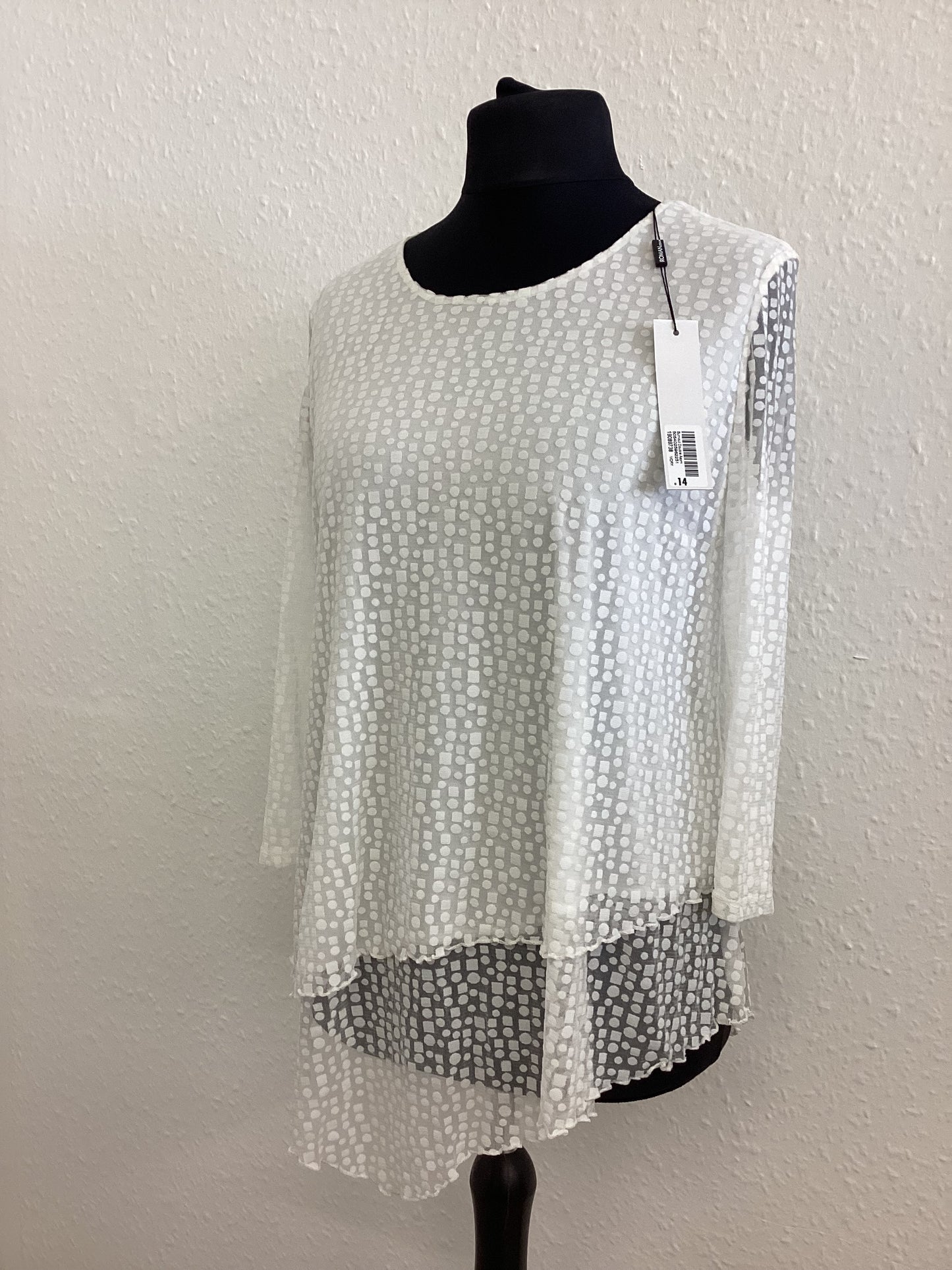 BNWT Roman Burnout Double Asymmetrical White Blouse size UK14