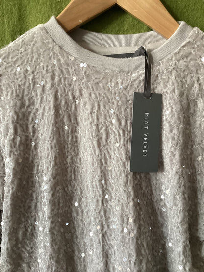 Mint Velvet Silver Sequin Sweatshirt Size XS