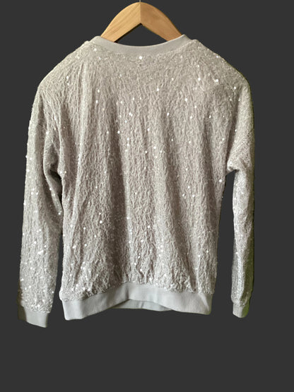 Mint Velvet Silver Sequin Sweatshirt Size XS