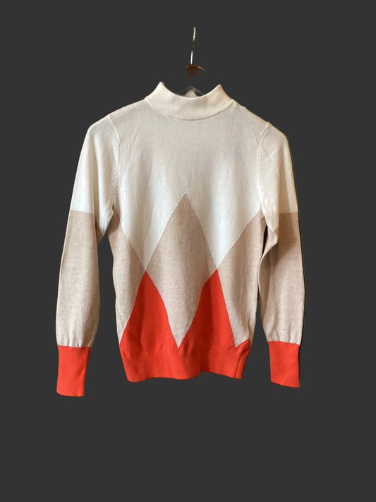 Mint Velvet Orange, White, and Beige Argyle Knit Jumper Size XS