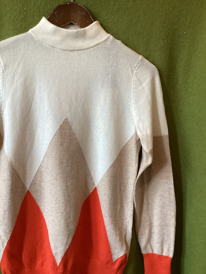 Mint Velvet Orange, White, and Beige Argyle Knit Jumper Size XS