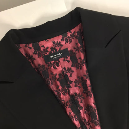 Sand Copenhagen Black Blazer Jacket w/Pink & Black Lace Lining Size 14