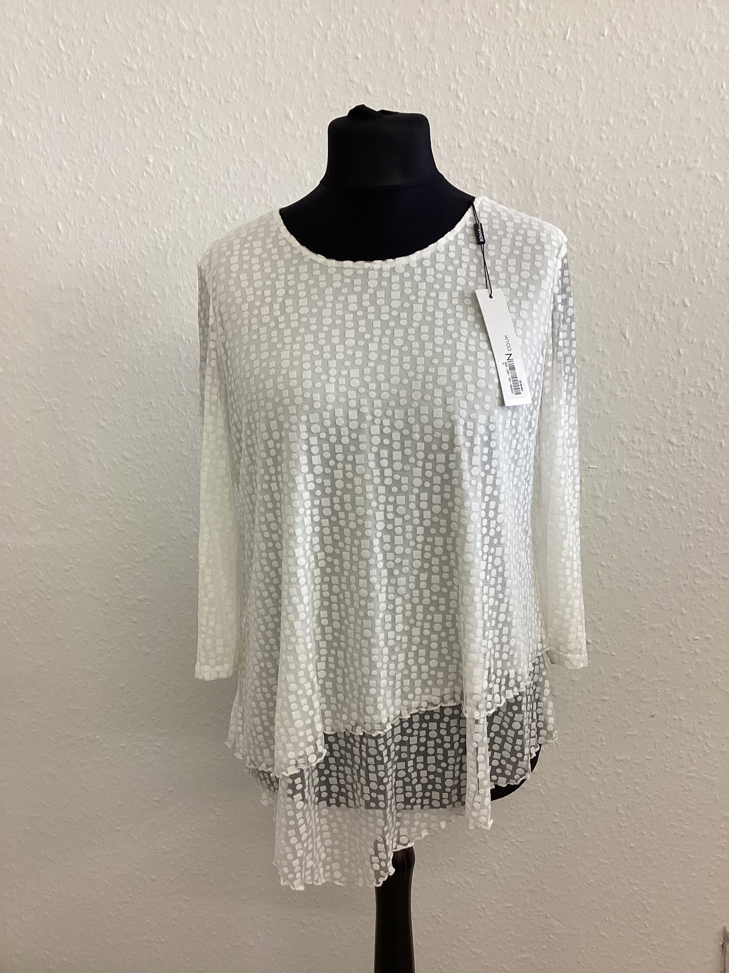 BNWT Roman Burnout Double Asymmetrical White Blouse size UK14