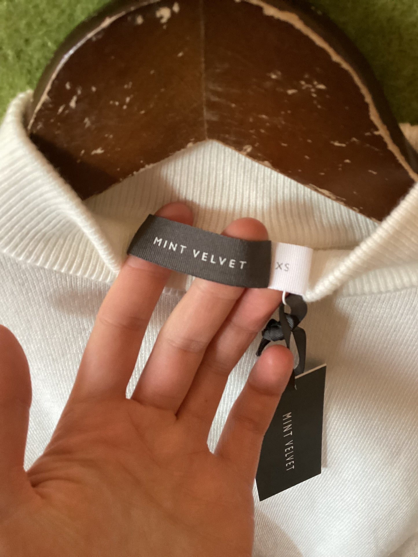 Mint Velvet Orange, White, and Beige Argyle Knit Jumper Size XS