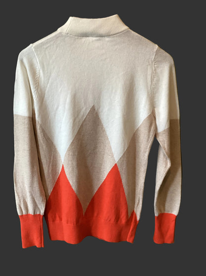 Mint Velvet Orange, White, and Beige Argyle Knit Jumper Size XS