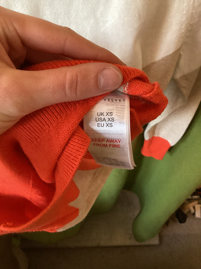Mint Velvet Orange, White, and Beige Argyle Knit Jumper Size XS