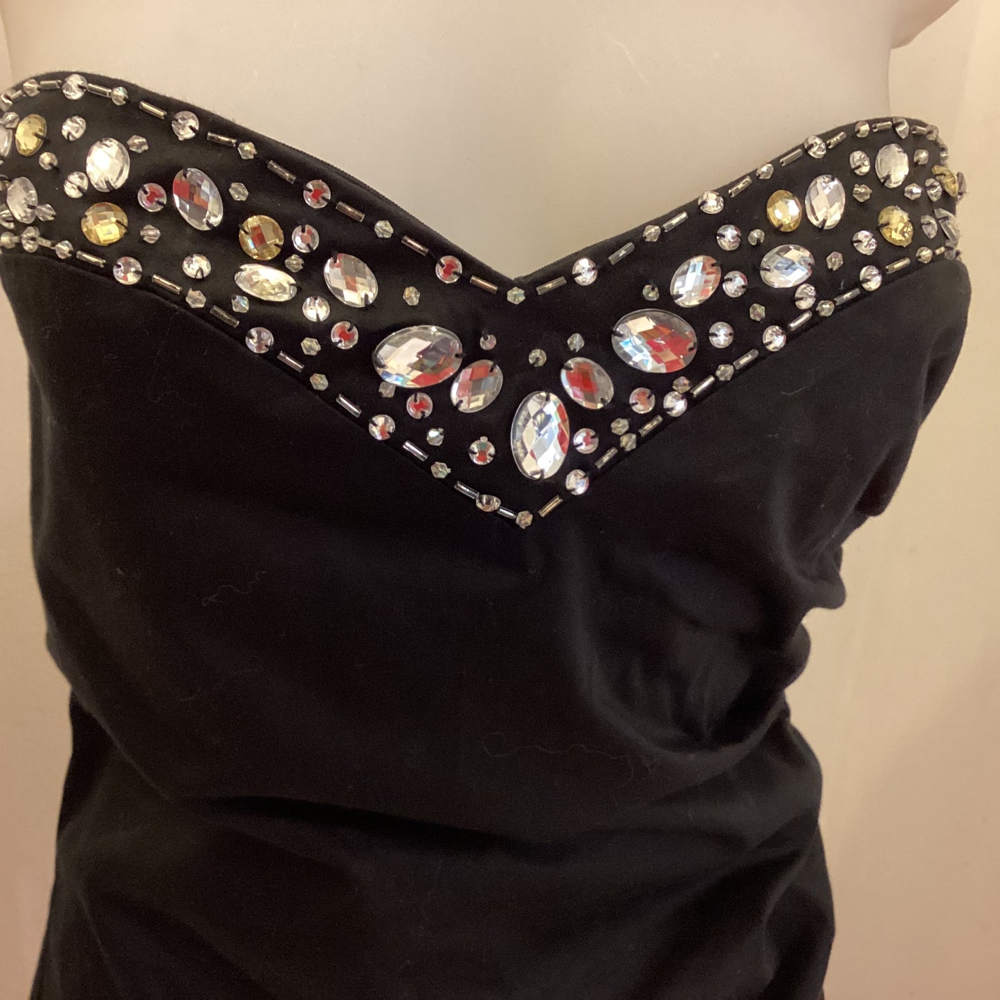 Lipsy Black Strapless Cocktail Party Dress w/Beaded Detail at Bust Size 12