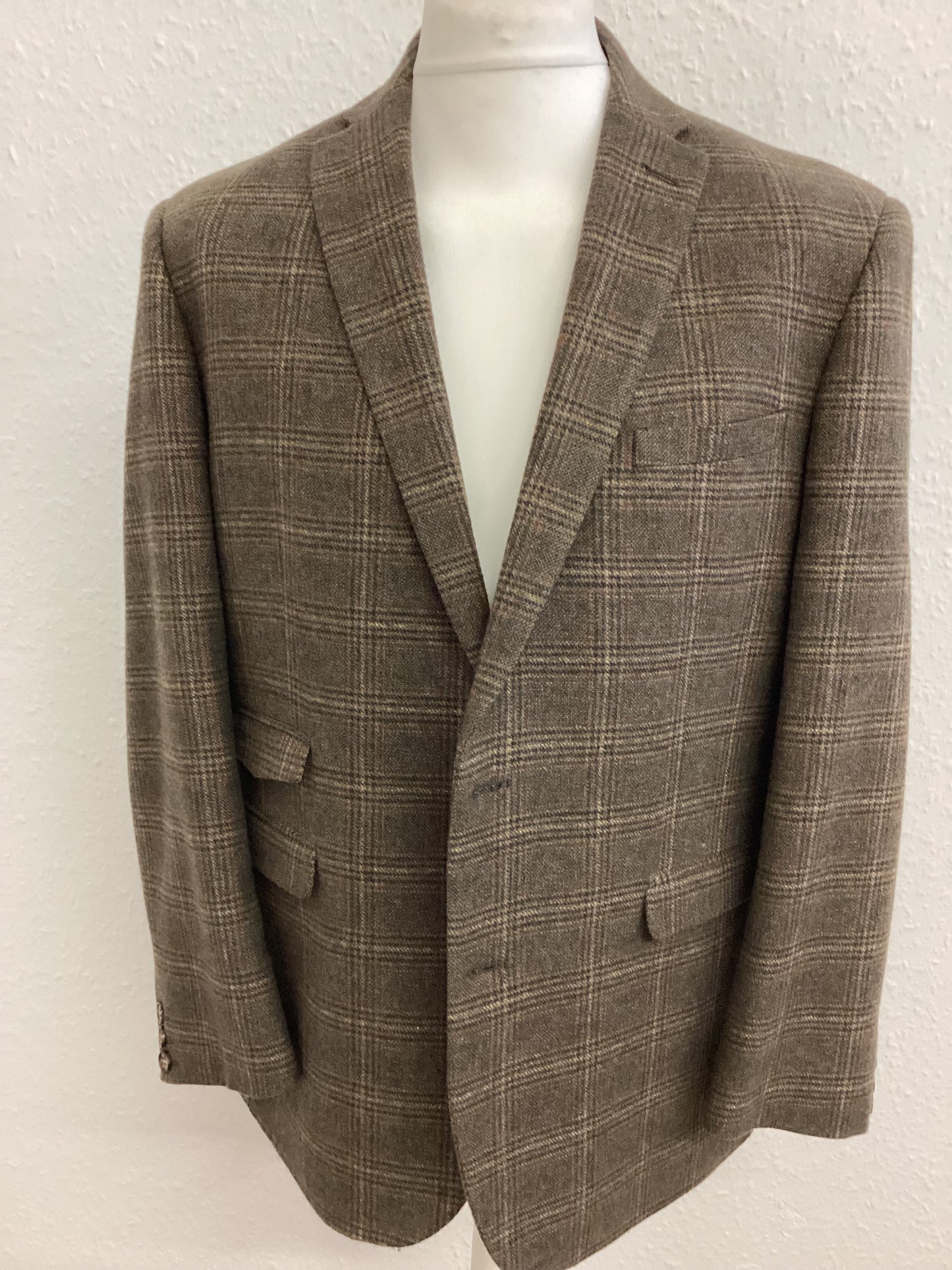 Fellini Tailored Jacket Brown with Black and Beige checks, 42 inch chest, 24 inch sleeve