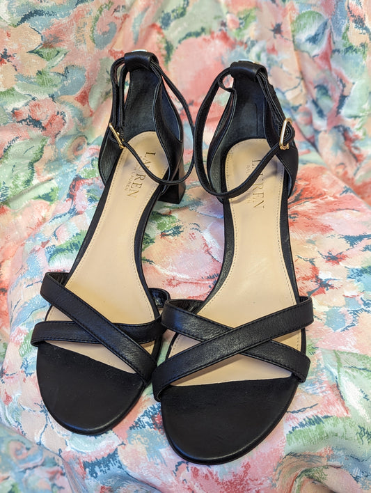 Lauren Ralph Lauren Black Leather Strappy Low Heel Sandals Size 6