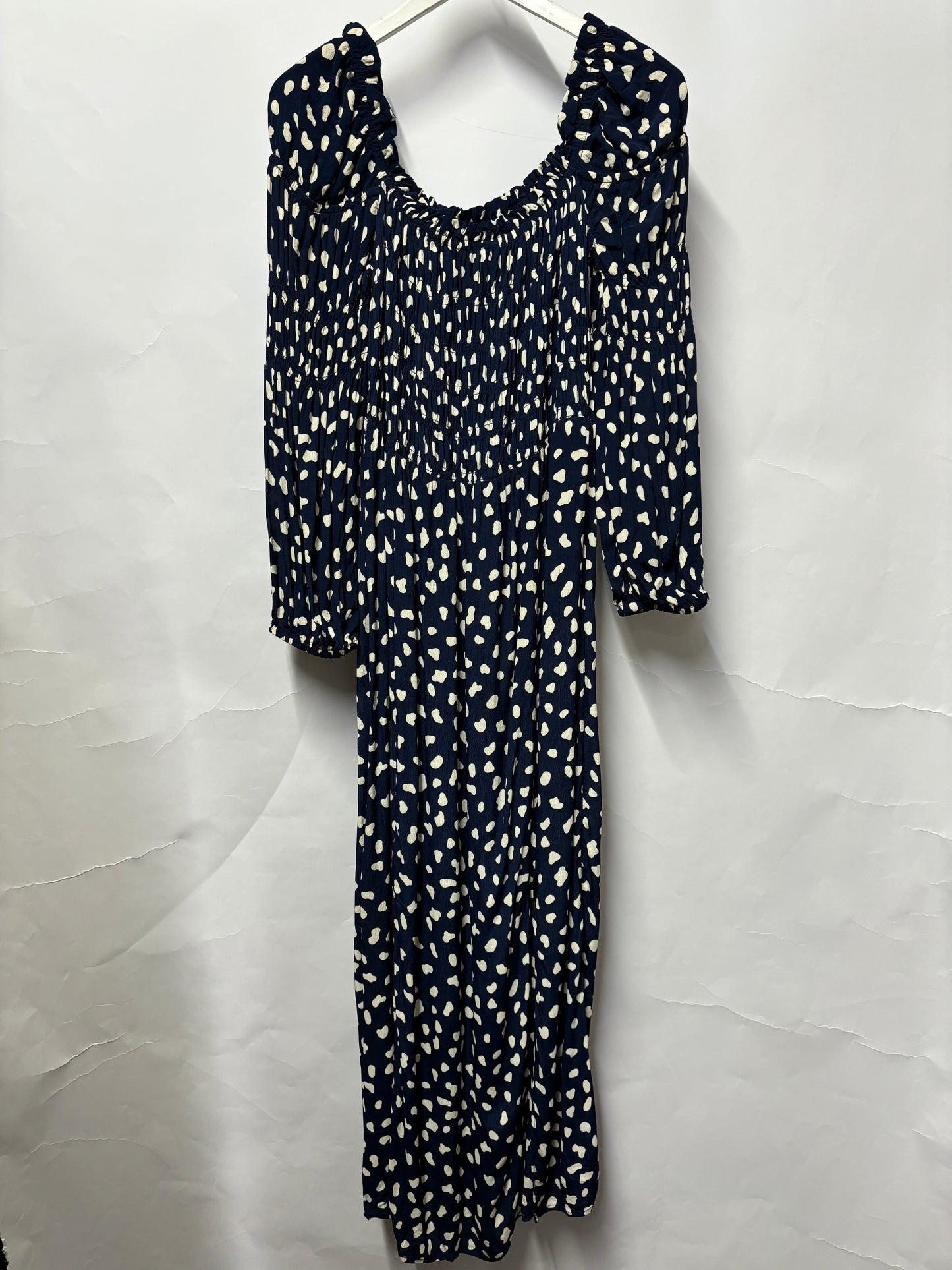 River Island Navy Poka Dot Shirred Maxi Dress 18