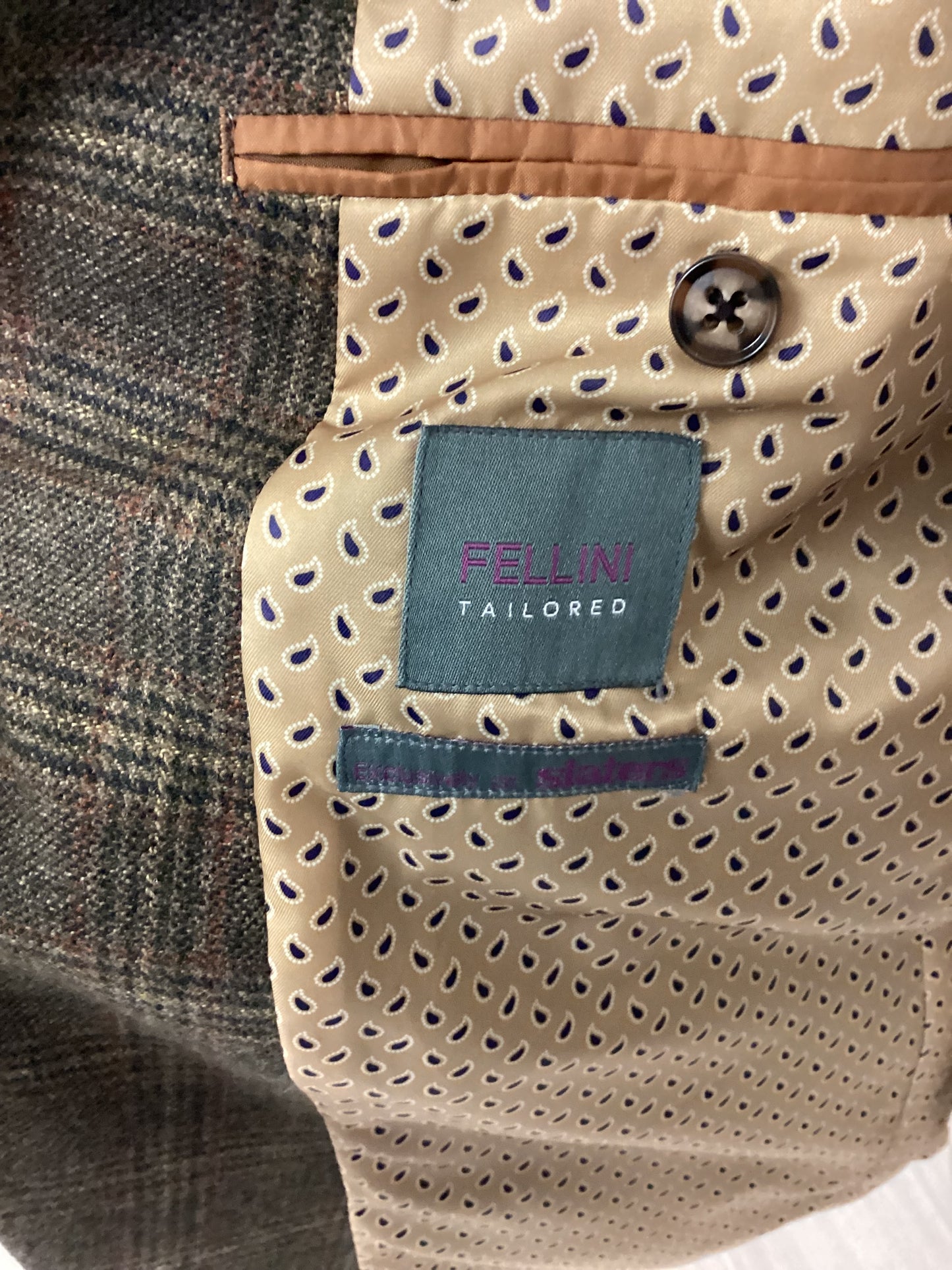 Fellini Tailored Jacket Brown with Black and Beige checks, 42 inch chest, 24 inch sleeve