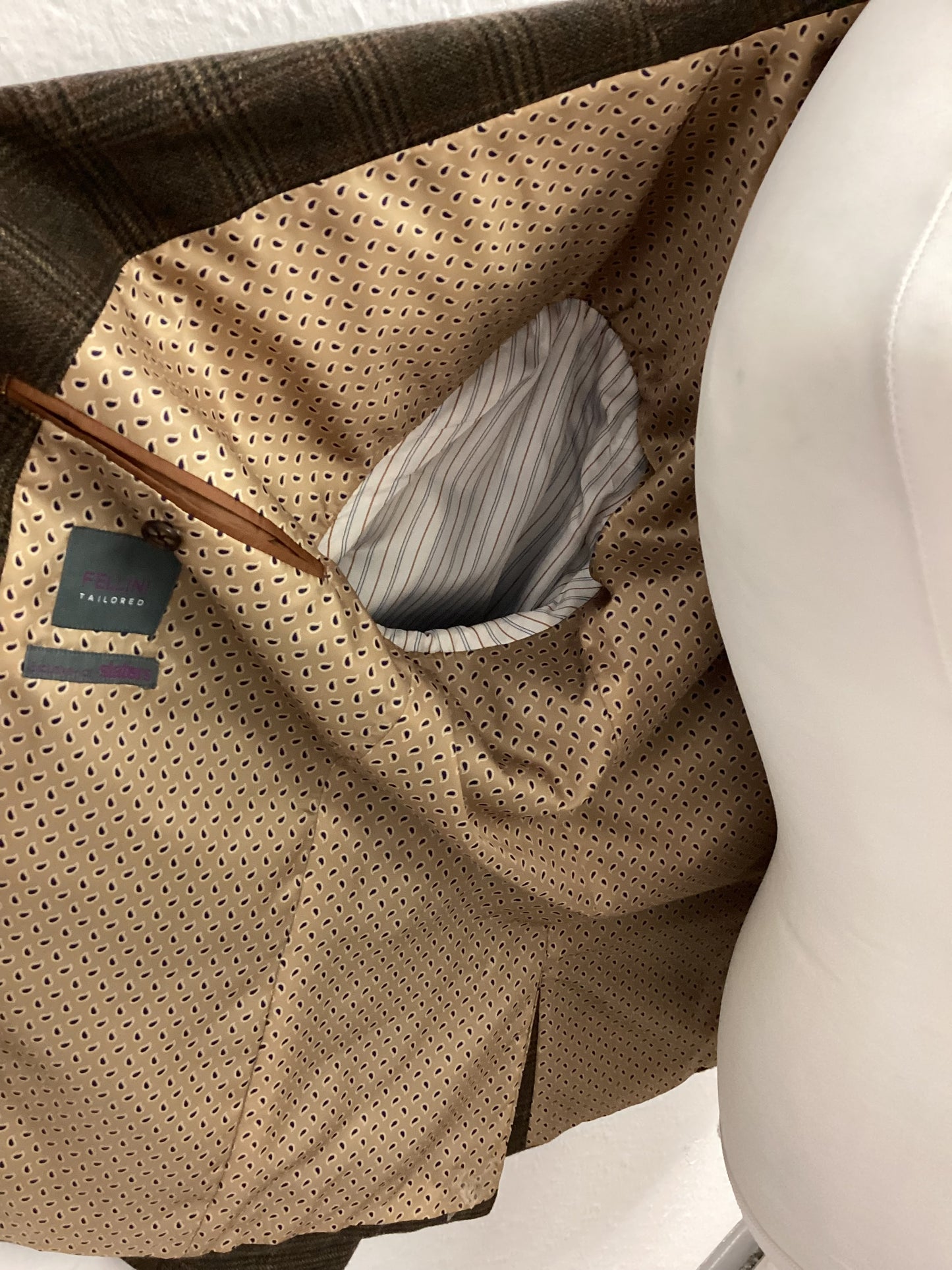 Fellini Tailored Jacket Brown with Black and Beige checks, 42 inch chest, 24 inch sleeve