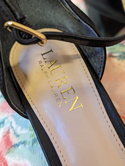 Ralph Lauren Black Leather Strappy Low Heel Sandals Size 6