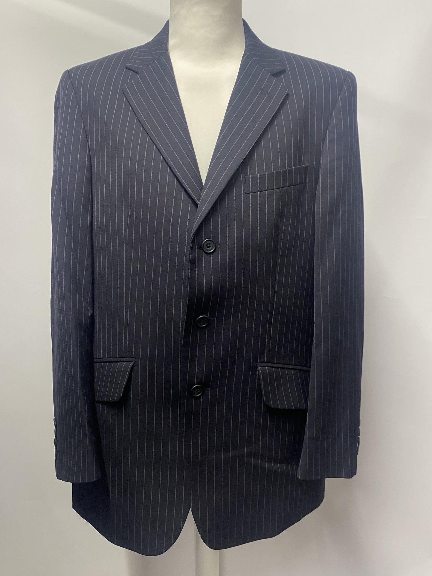 Hackett London Navy Blue Stripe Wool Suit Jacket and Trousers 40R