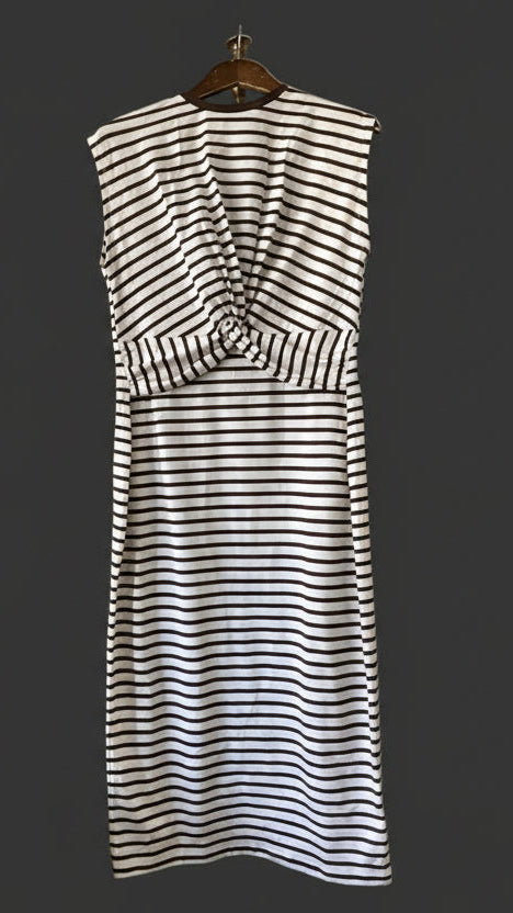 Mint Velvet White and Brown Stripey Dress Size M
