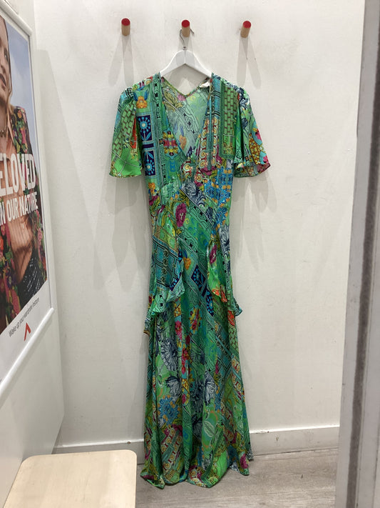 INOA Green Patterned Silk Maxi Dress Size 10