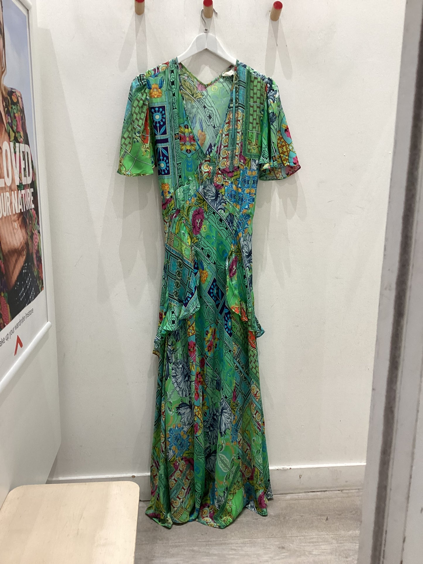 INOA Green Patterned Silk Maxi Dress Size 10