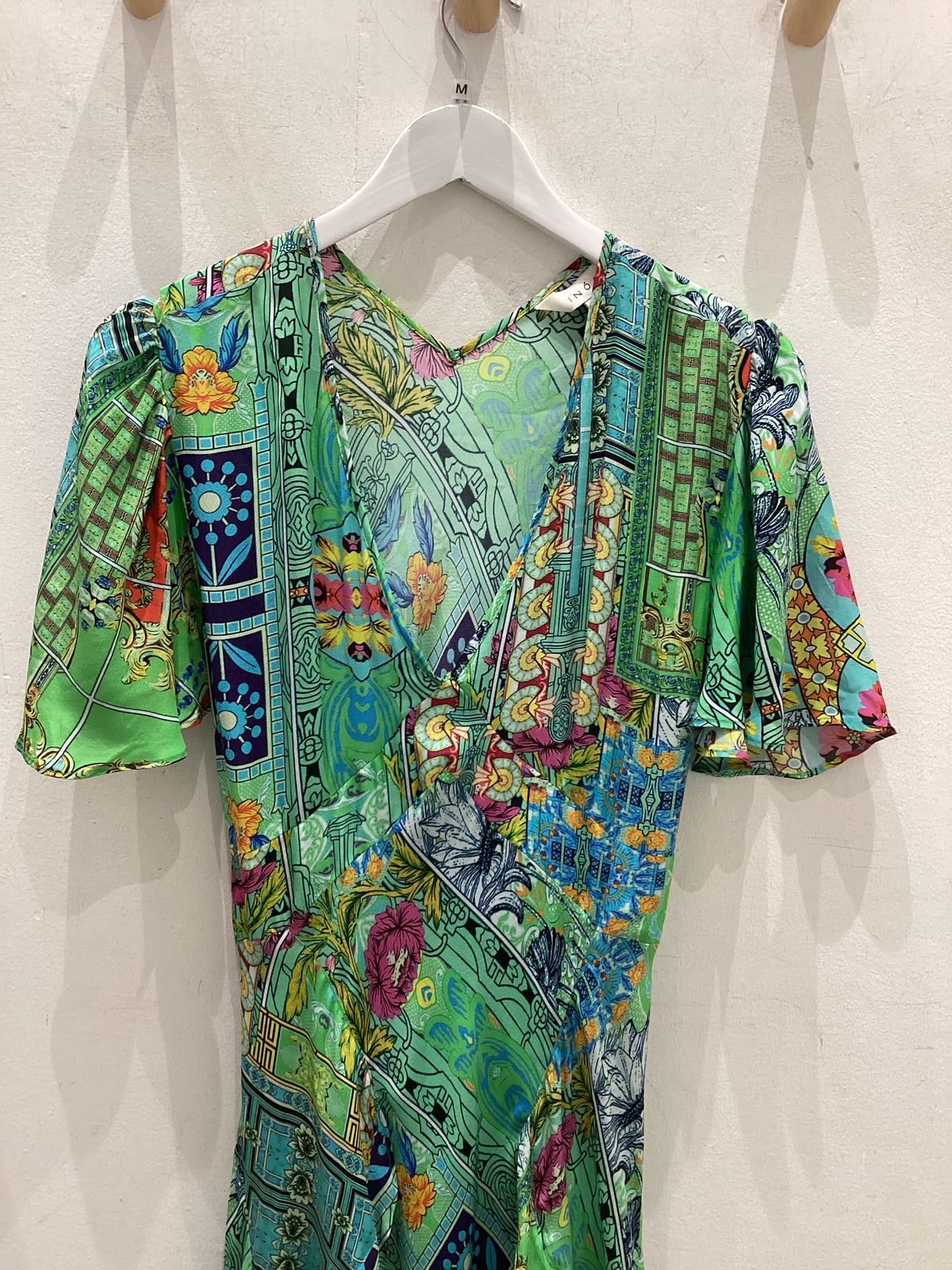 INOA Green Patterned Silk Maxi Dress Size 10