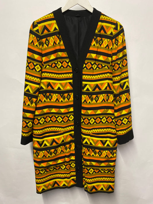 Sybil Zelker Vintage Orange Aztec Long Line Coat Small