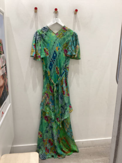 INOA Green Patterned Silk Maxi Dress Size 10