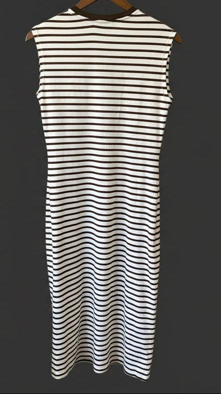 Mint Velvet White and Brown Stripey Dress Size M