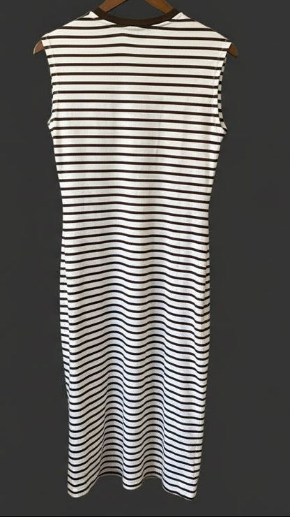 Mint Velvet White and Brown Stripey Dress Size M