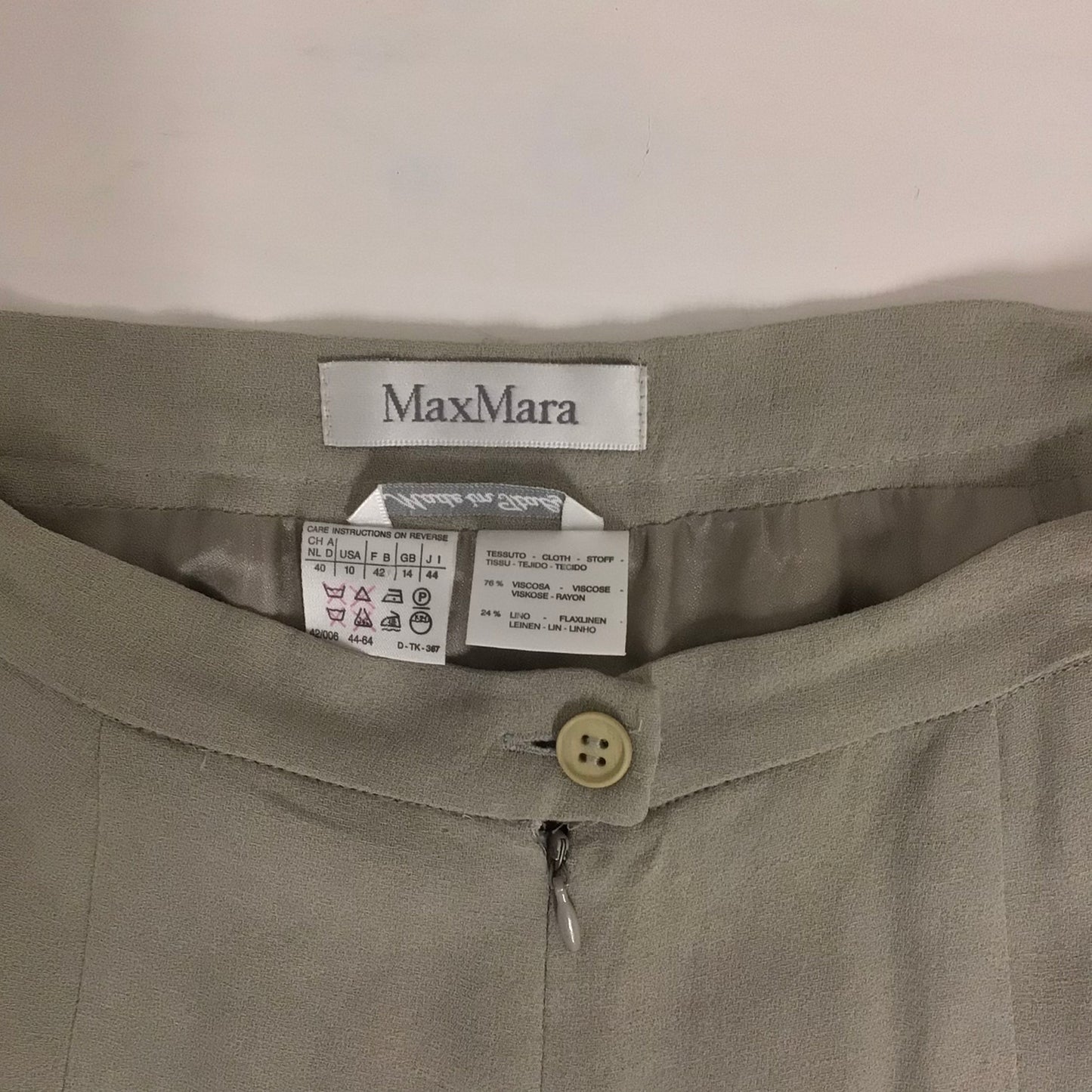 Vintage Max Mara Taupe 2 Piece Skirt & Blouse Set w/ Shoulder Pads Size 14