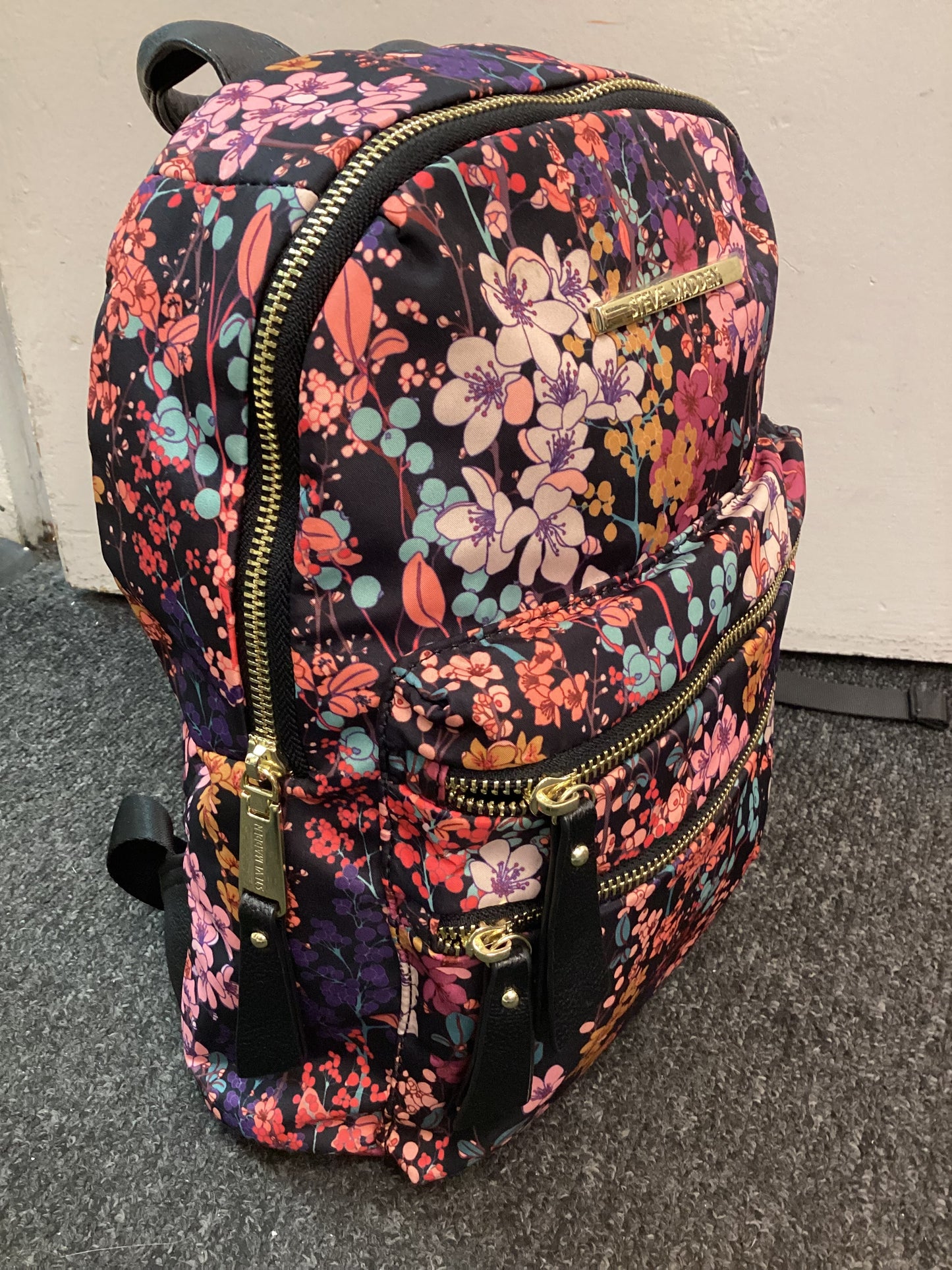 New Steve Madden Backpack, Black with floral pattern