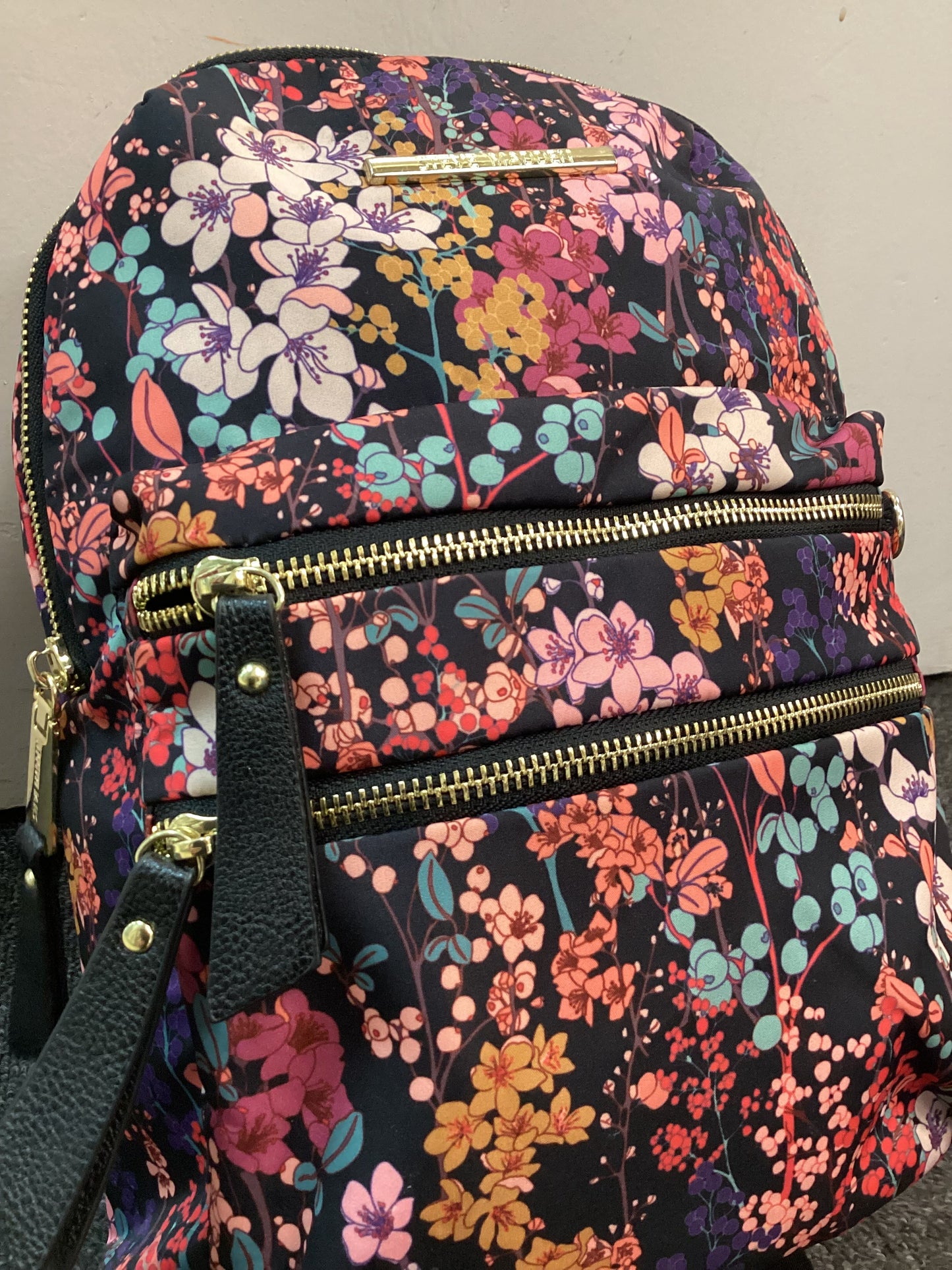 New Steve Madden Backpack, Black with floral pattern