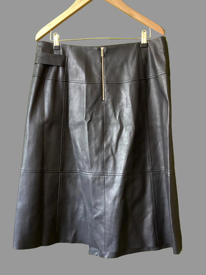 Karen Millen Black Side Belted Faux Leather Skirt Size 16