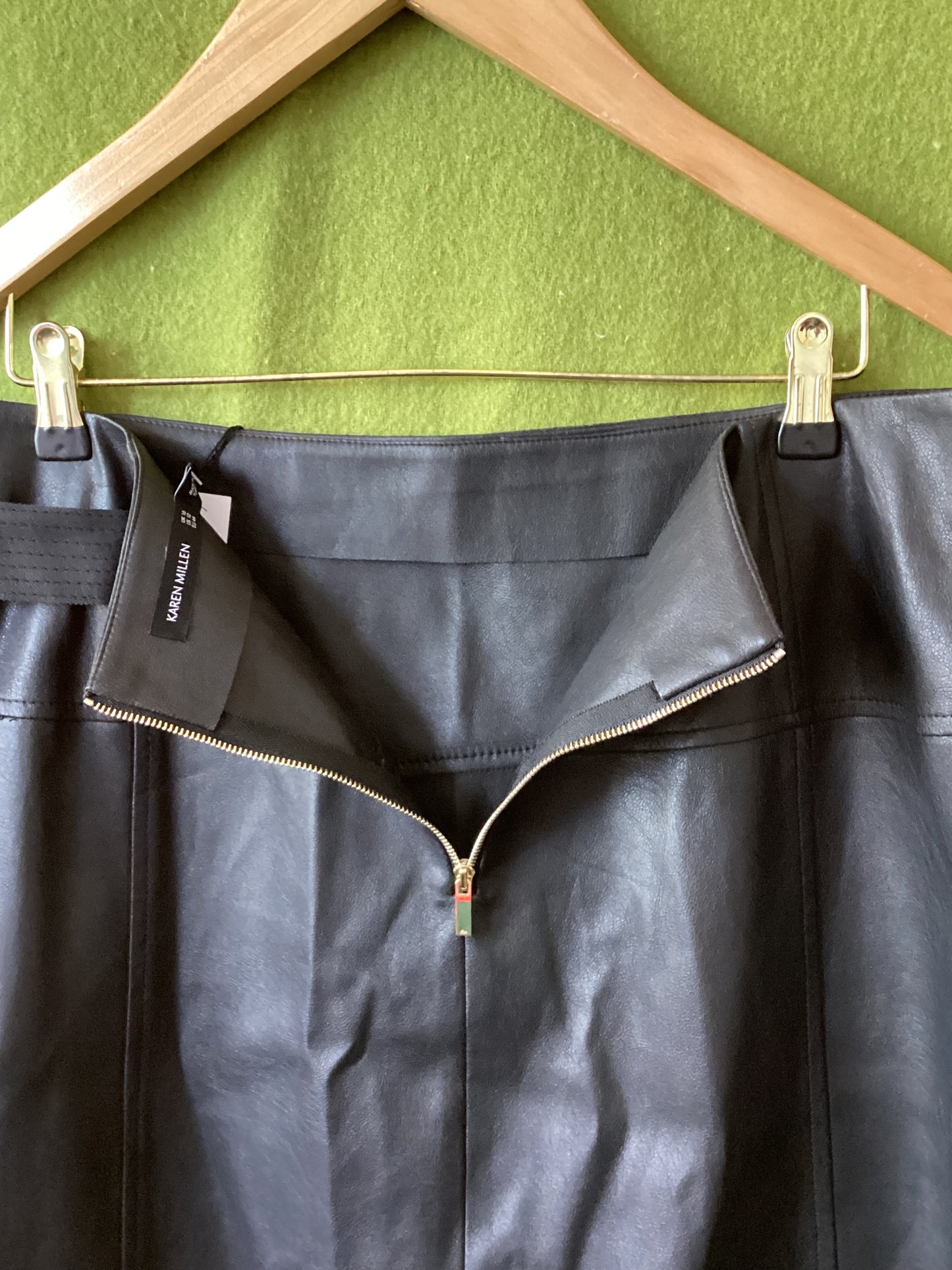 Karen Millen Black Side Belted Faux Leather Skirt Size 16