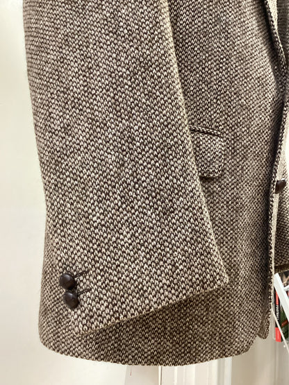 Harris Tweed Pitlochry Homespun Brown and Beige Design Jacket, With Leather Buttons, 40” Chest