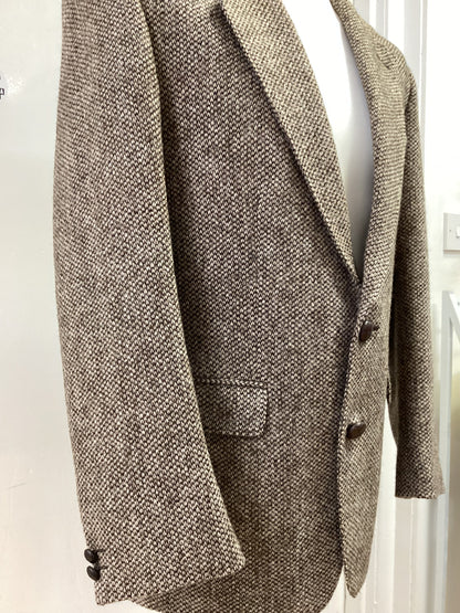 Harris Tweed Pitlochry Homespun Brown and Beige Design Jacket, With Leather Buttons, 40” Chest