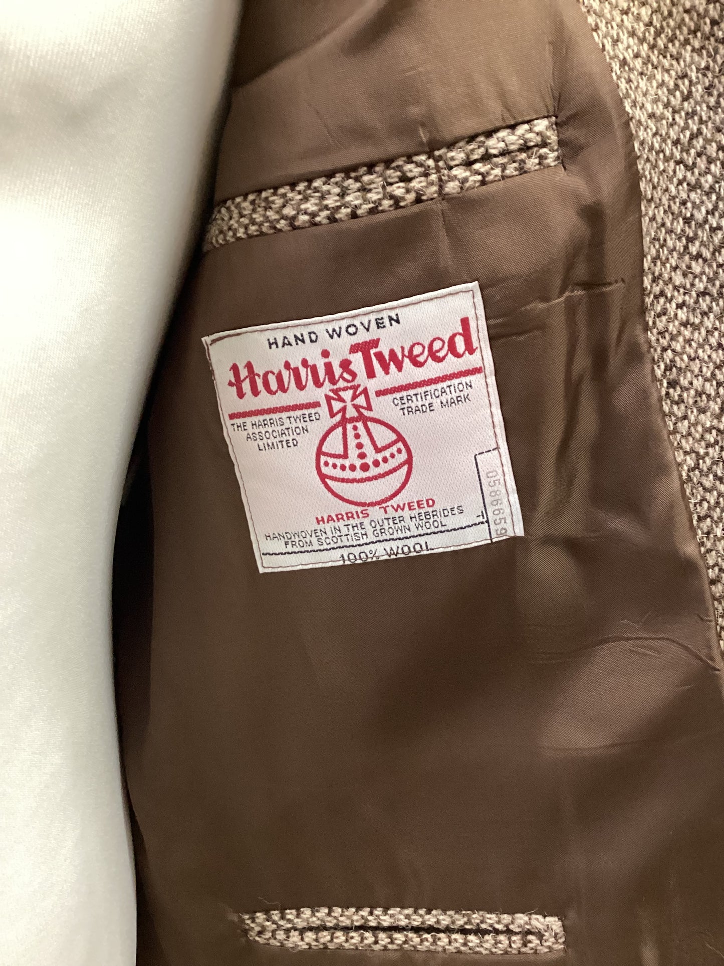 Harris Tweed Pitlochry Homespun Brown and Beige Design Jacket, With Leather Buttons, 40” Chest