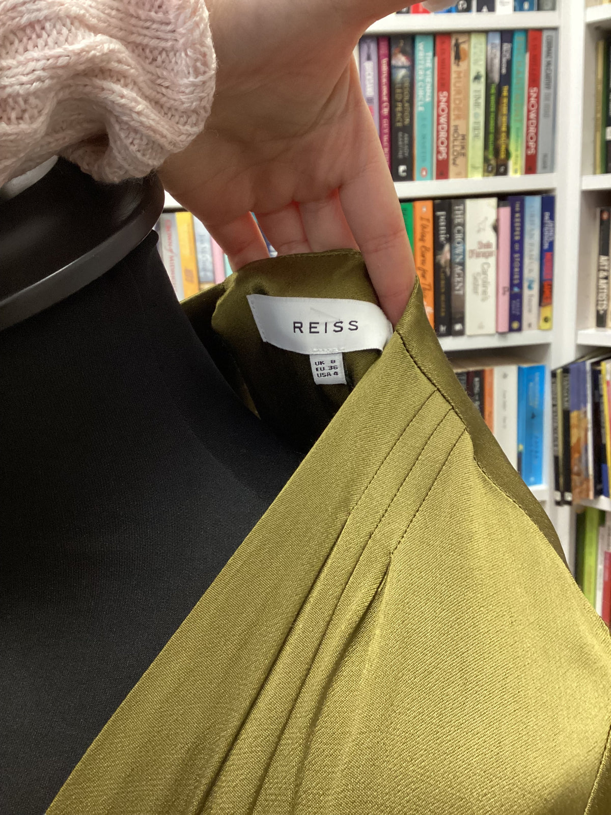Women’s - REISS, Olive, Renae Satin Wrap LS Dress, Size 8