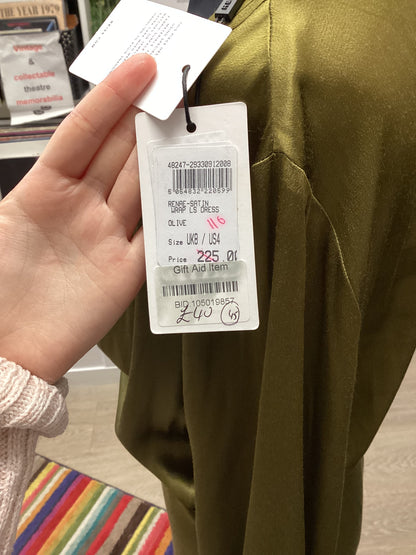 Women’s - REISS, Olive, Renae Satin Wrap LS Dress, Size 8