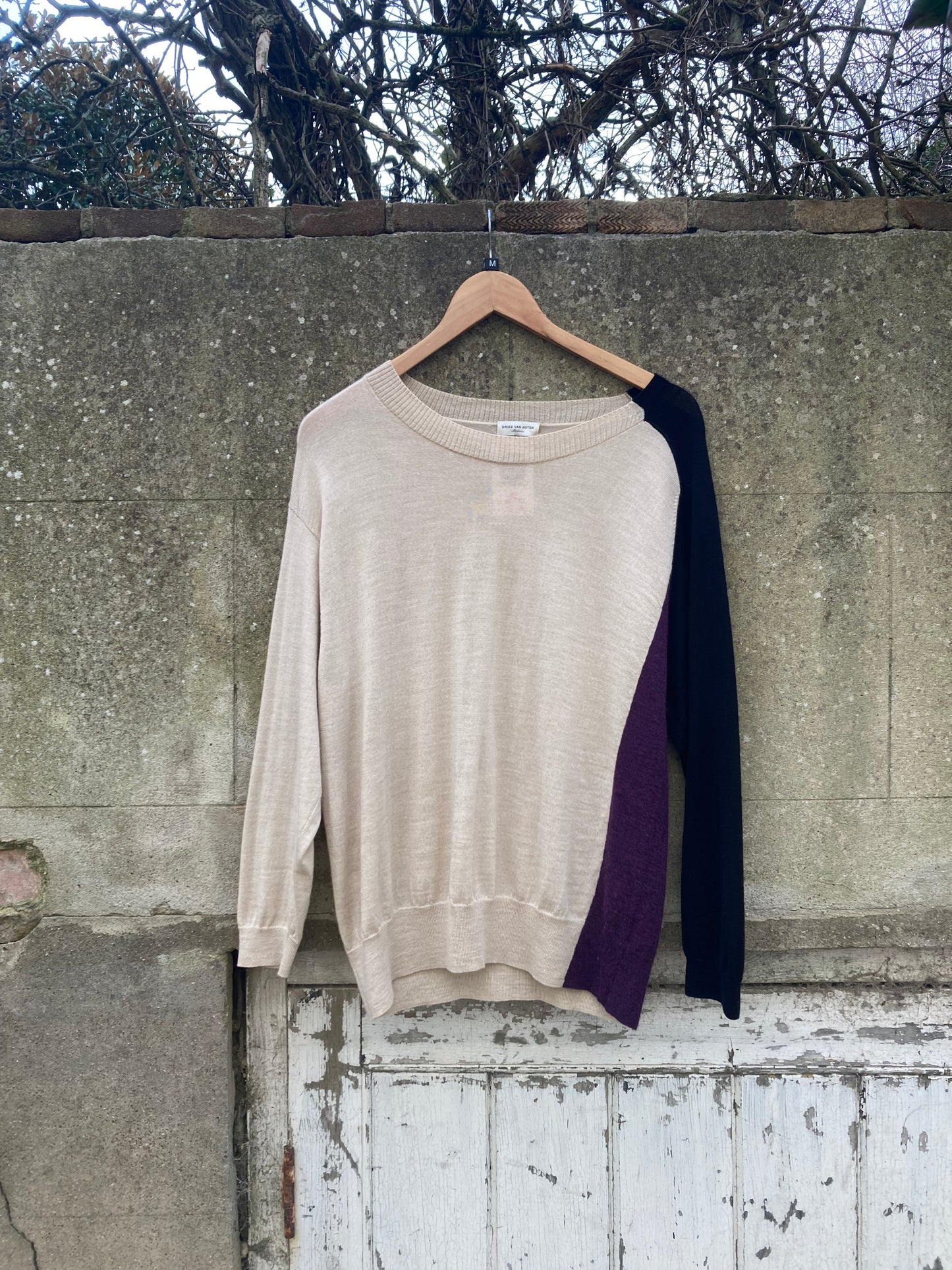 Dries Van Noten Beige, Purple, and Black Knit Jumper Size Medium
