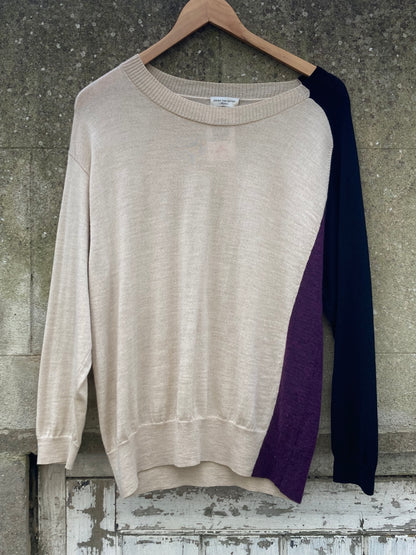 Dries Van Noten Beige, Purple, and Black Knit Jumper Size Medium