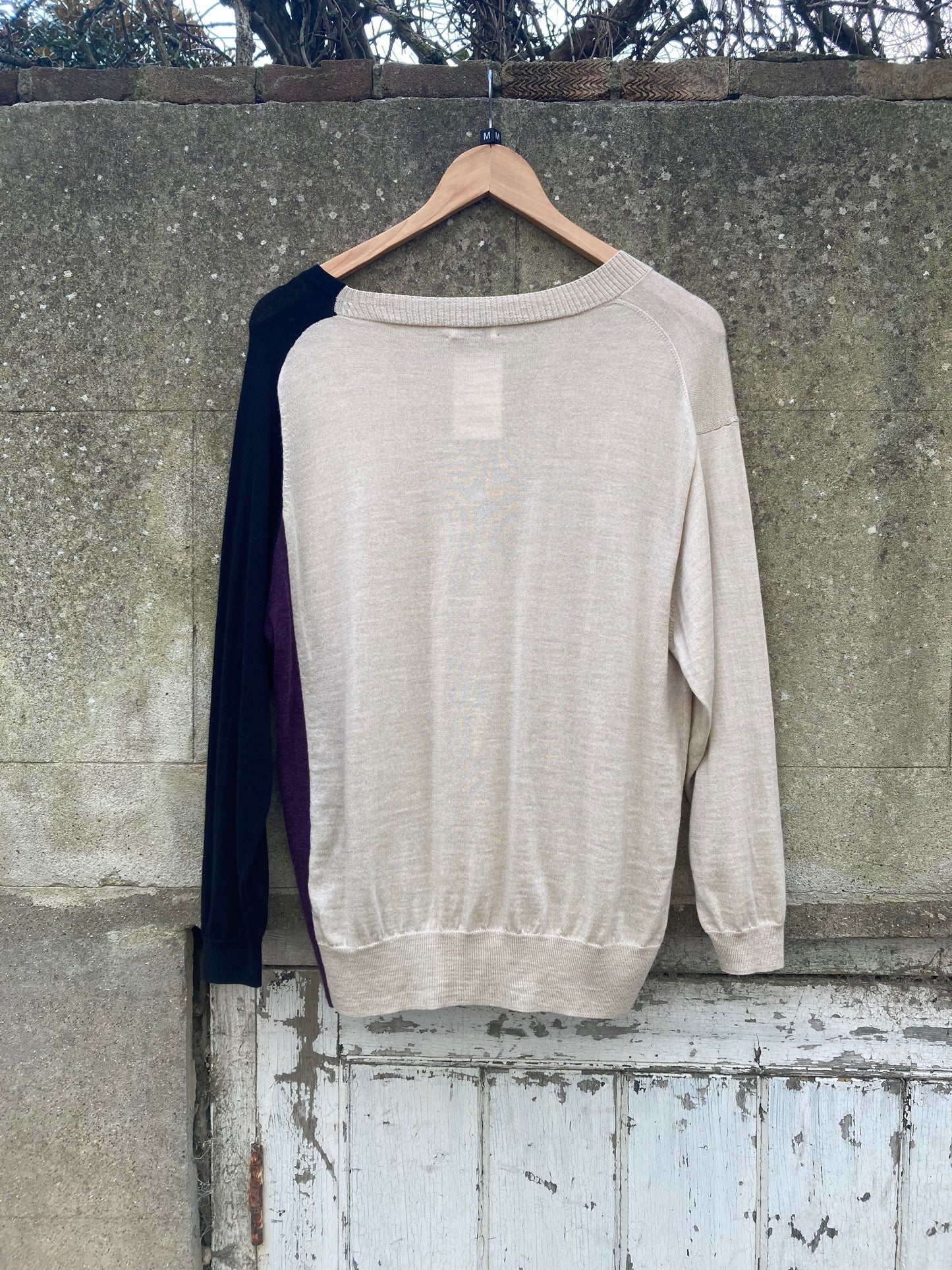 Dries Van Noten Beige, Purple, and Black Knit Jumper Size Medium