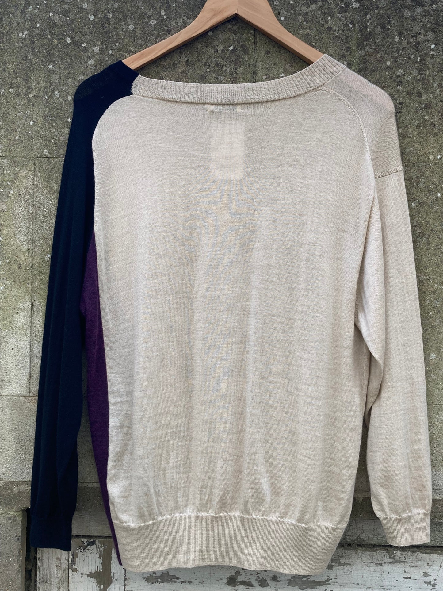Dries Van Noten Beige, Purple, and Black Knit Jumper Size Medium