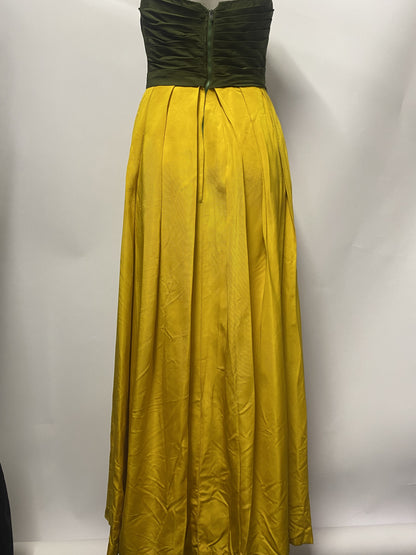 Dellwood Vintage Yellow and Green Strapless Dress Occasion Dress Small