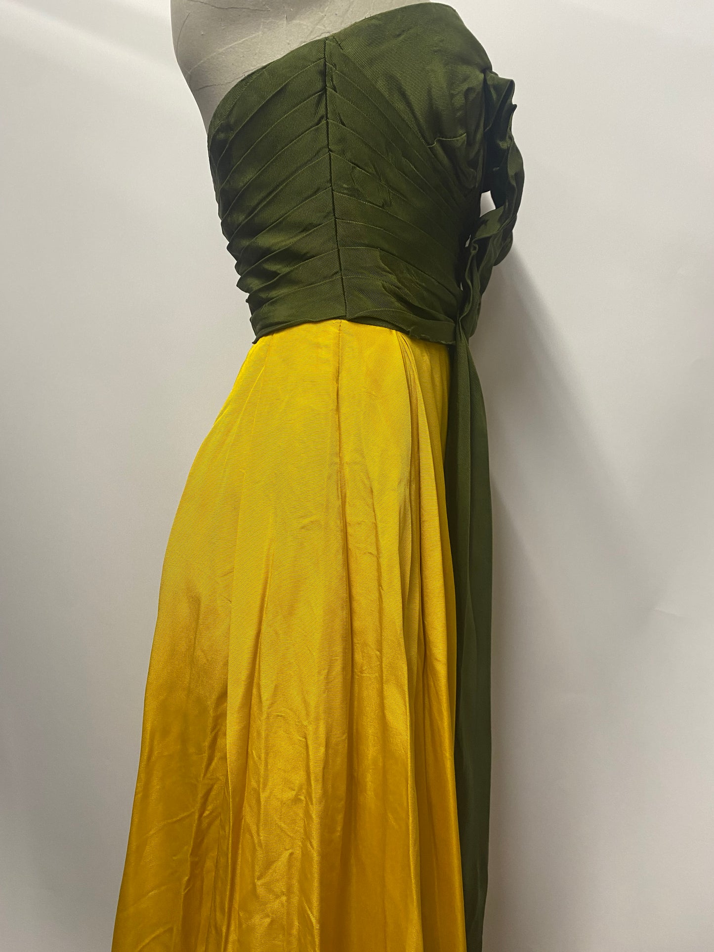Dellwood Vintage Yellow and Green Strapless Dress Occasion Dress Small